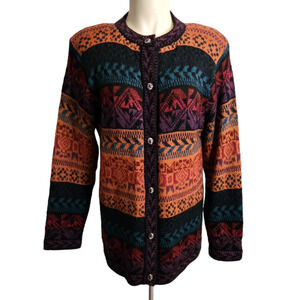 Alpaca Connection Cardigan Sweater Sz M Multicolor Button-Up Wool Handmade